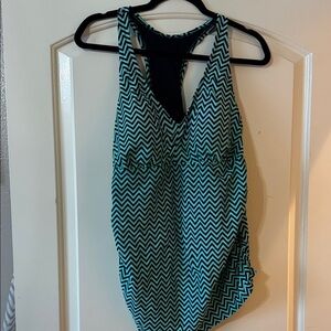 Pure Energy Black and Teal Swim Chevron Tankini Bathing suit Top 18 W